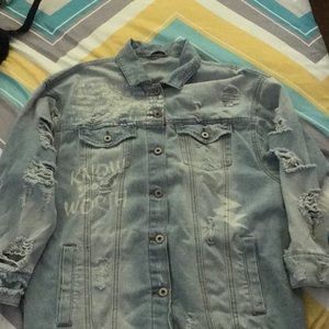 Long Distressed Jean Jacket